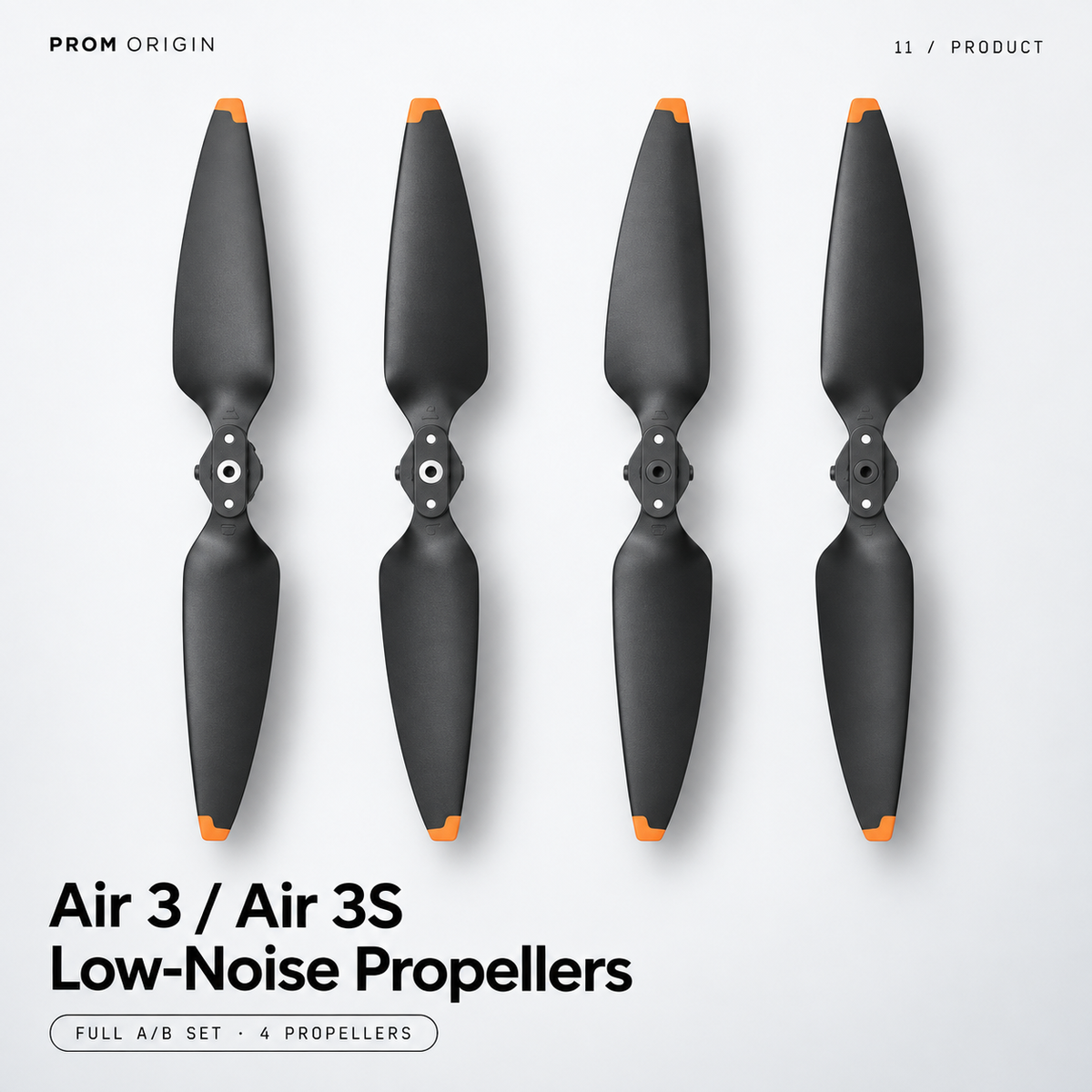Four black Air 3 and Air 3S low-noise replacement propellers arranged as one A/B aircraft set.