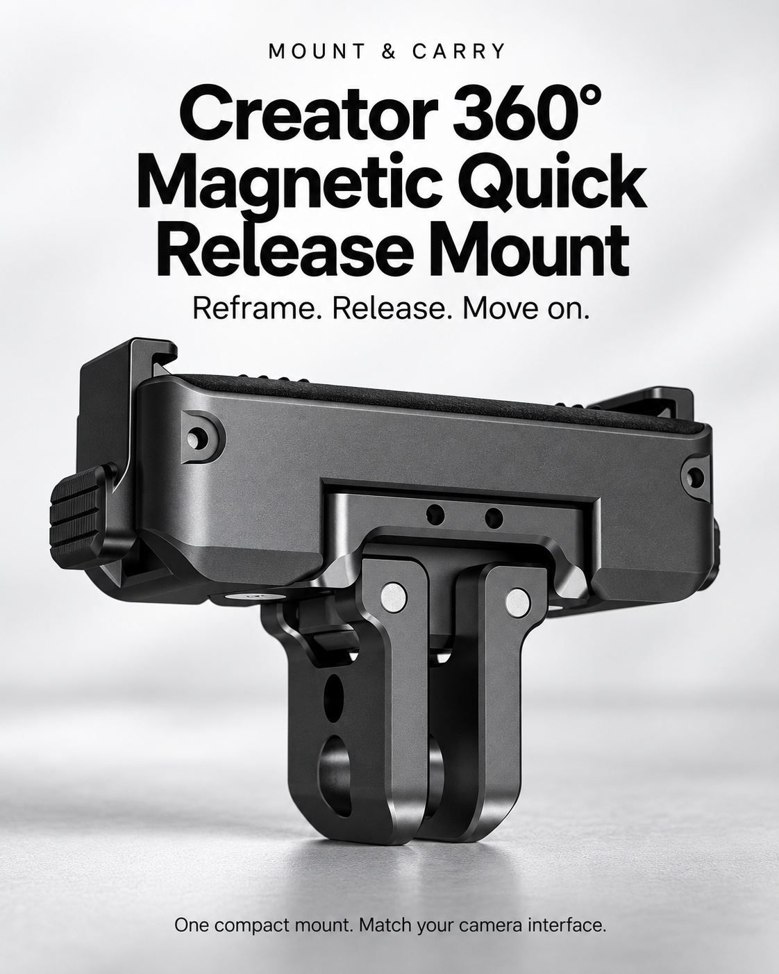 Graphite 360-degree magnetic quick-release mount with black side latches and integrated folding two-prong foot.