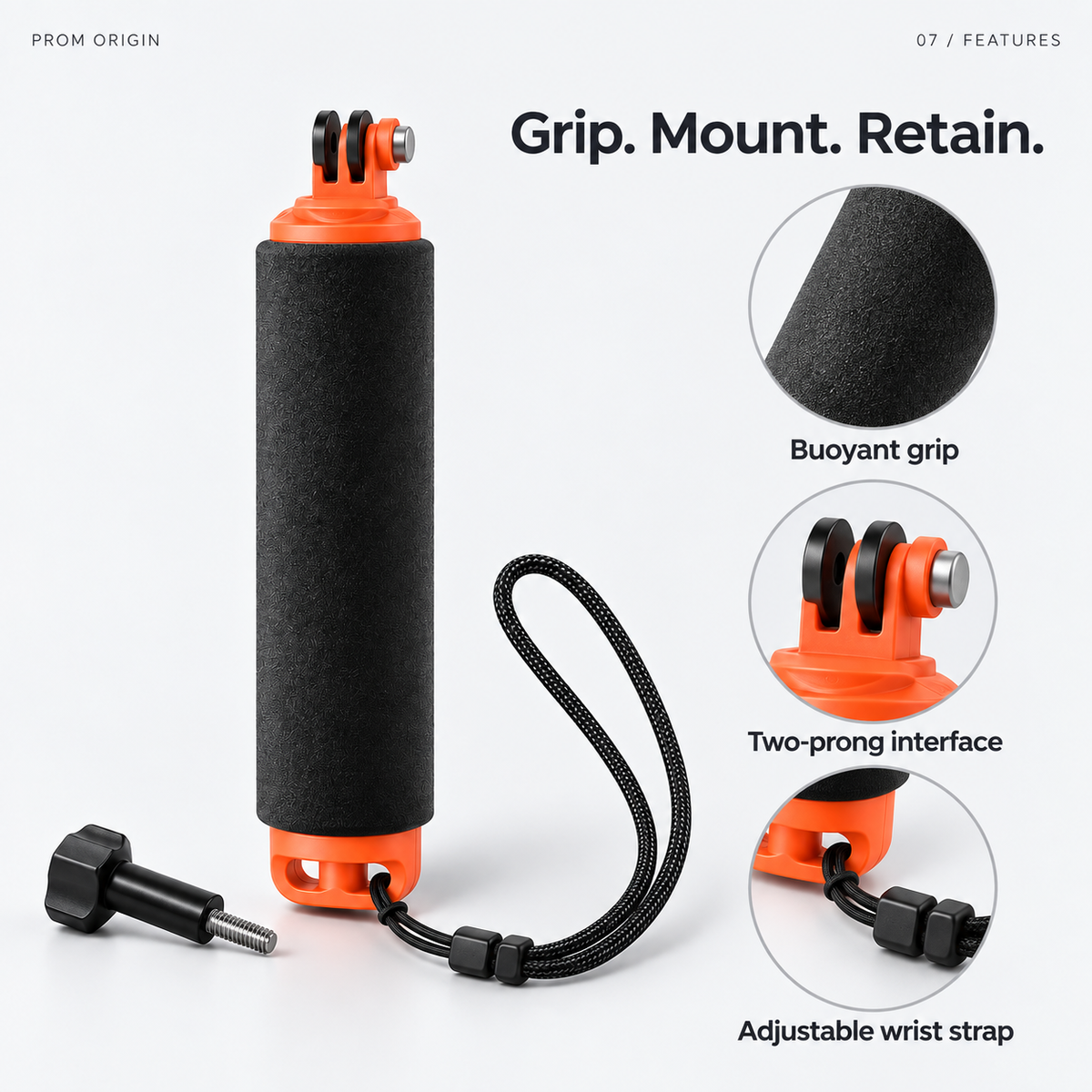 360 Dive Creator Kit buoyant grip, two-prong interface and wrist strap features