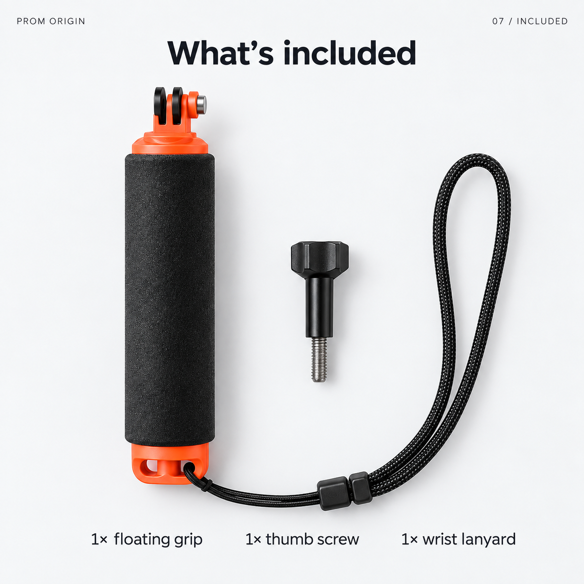 360 Dive Creator Kit included floating grip, thumb screw and wrist lanyard