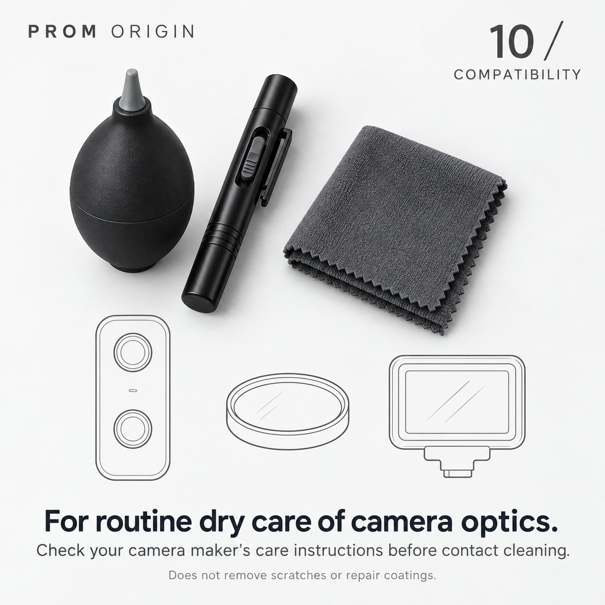 Routine dry care guide for 360 cameras, lenses, filters and screens